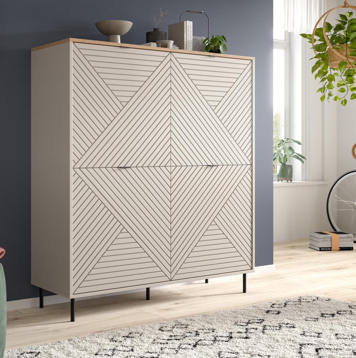 HIGHBOARD Kaschmir, Evoke Eiche 124 x 135 cm, Kommode in modernem Design - Kaschmir/Eichefarben, Holzwerkstoff/Metall (124/135/40cm) - Inn.Furn