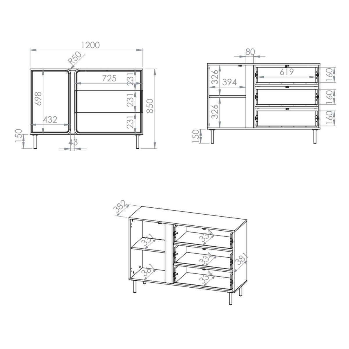 SIDEBOARD Loppa Kaschmirbeige 120 cm - Beige/Goldfarben, Holzwerkstoff/Metall (120/85/40cm) - Selsey
