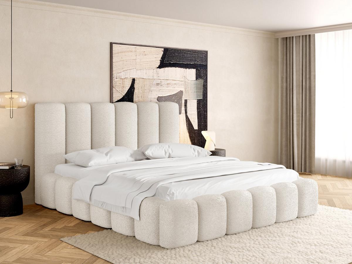 POLSTERBETT Serenity mit Bettkasten, Creme Boucle 120x200 cm - Birkefarben/Schwarz, Holzwerkstoff/Kunststoff (120/200cm) - WFL GROUP