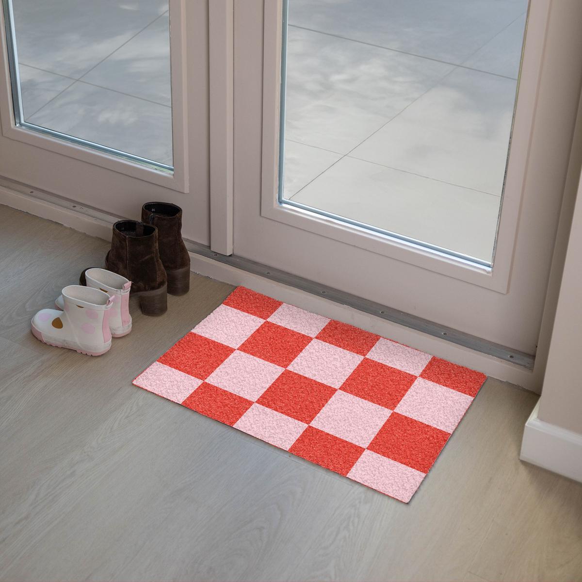 FUSSMATTE Schachbrettmuster - Rot - Rosa - Würfel Türmatte 60x40 cm - Rot, Kunststoff (60/0.4cm) - MuchoWow