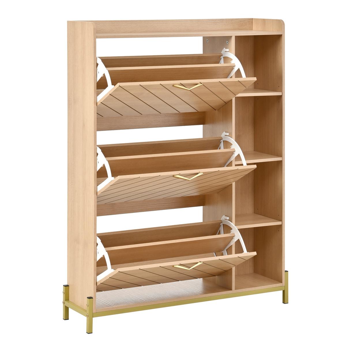 SCHUHSCHRANK eichen-optik mit 3 klappfächern & seitenregal - Naturfarben, Holzwerkstoff (90/119/24cm) - Urban Meuble