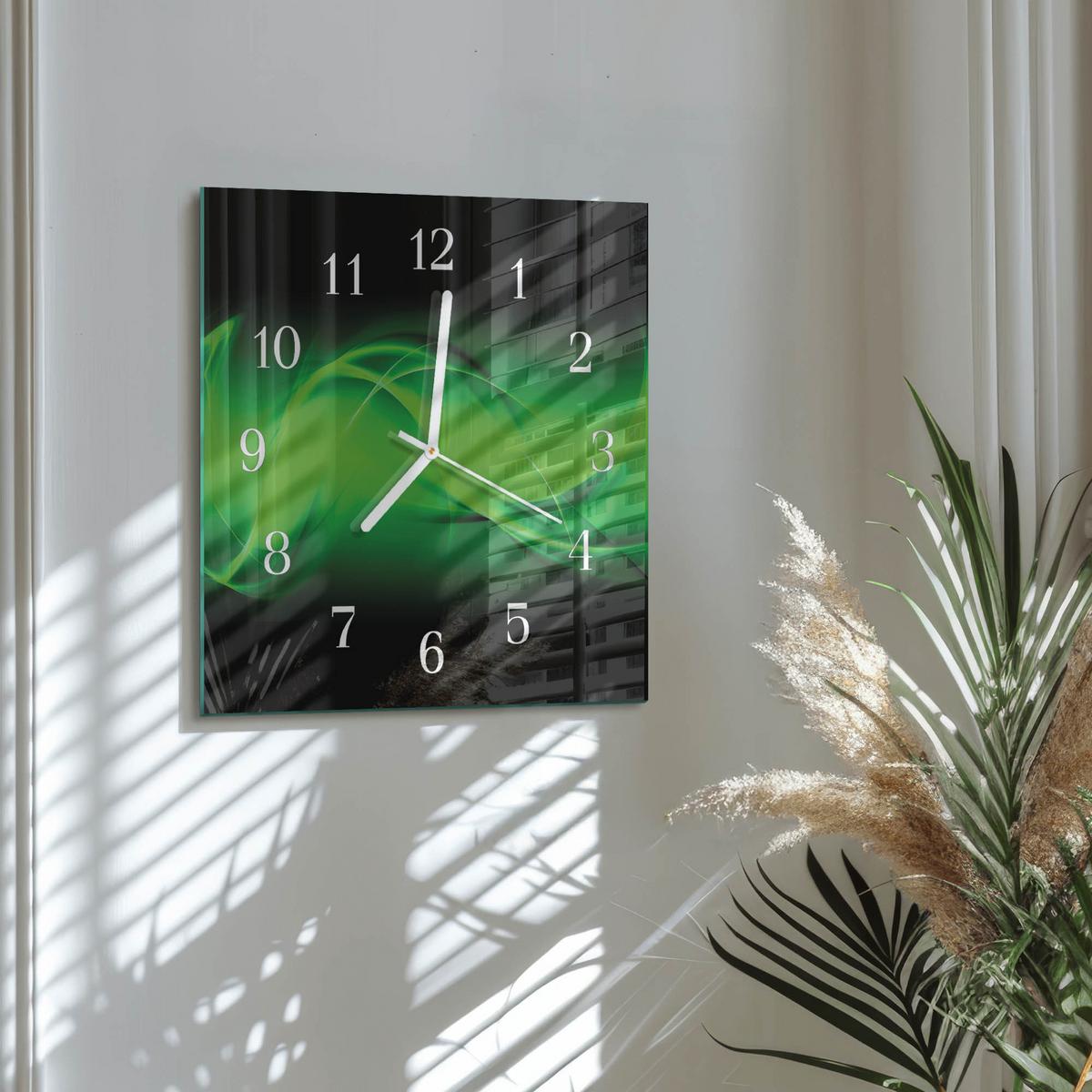 WANDUHR aus Glas 30x30 cm - Abstraktion - Grün, Glas (30/30/0.4cm) - TULUP