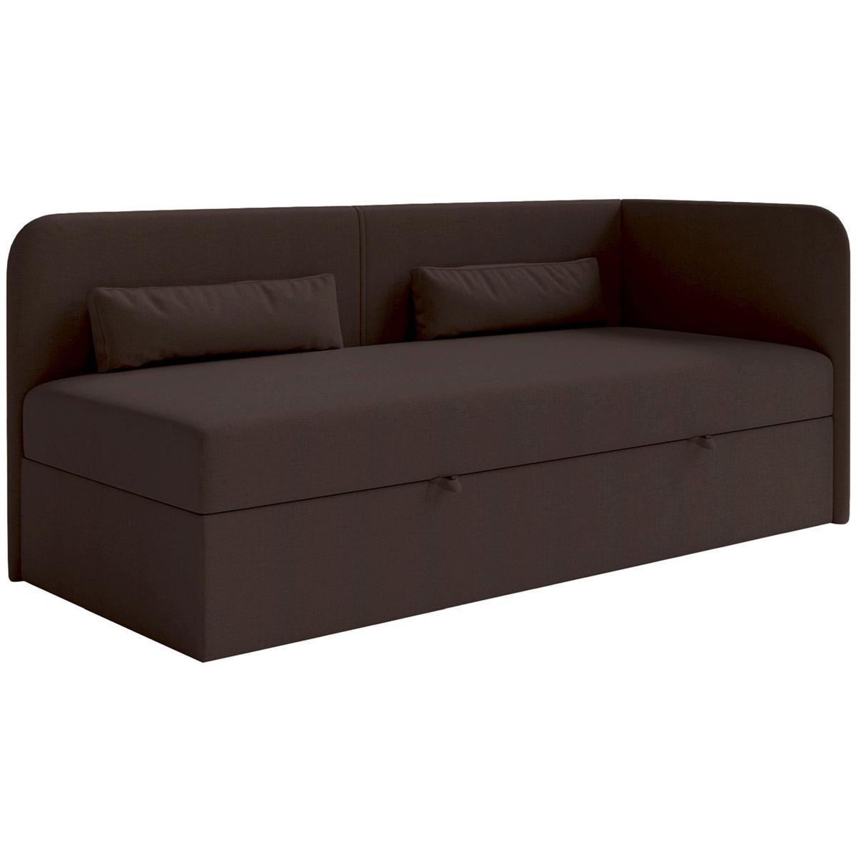 JUGENDBETT Calmmo Dunkelbraun mit Chenille-Bezug, Kopfteil rechts - Dunkelbraun, Textil (90/200cm) - Selsey