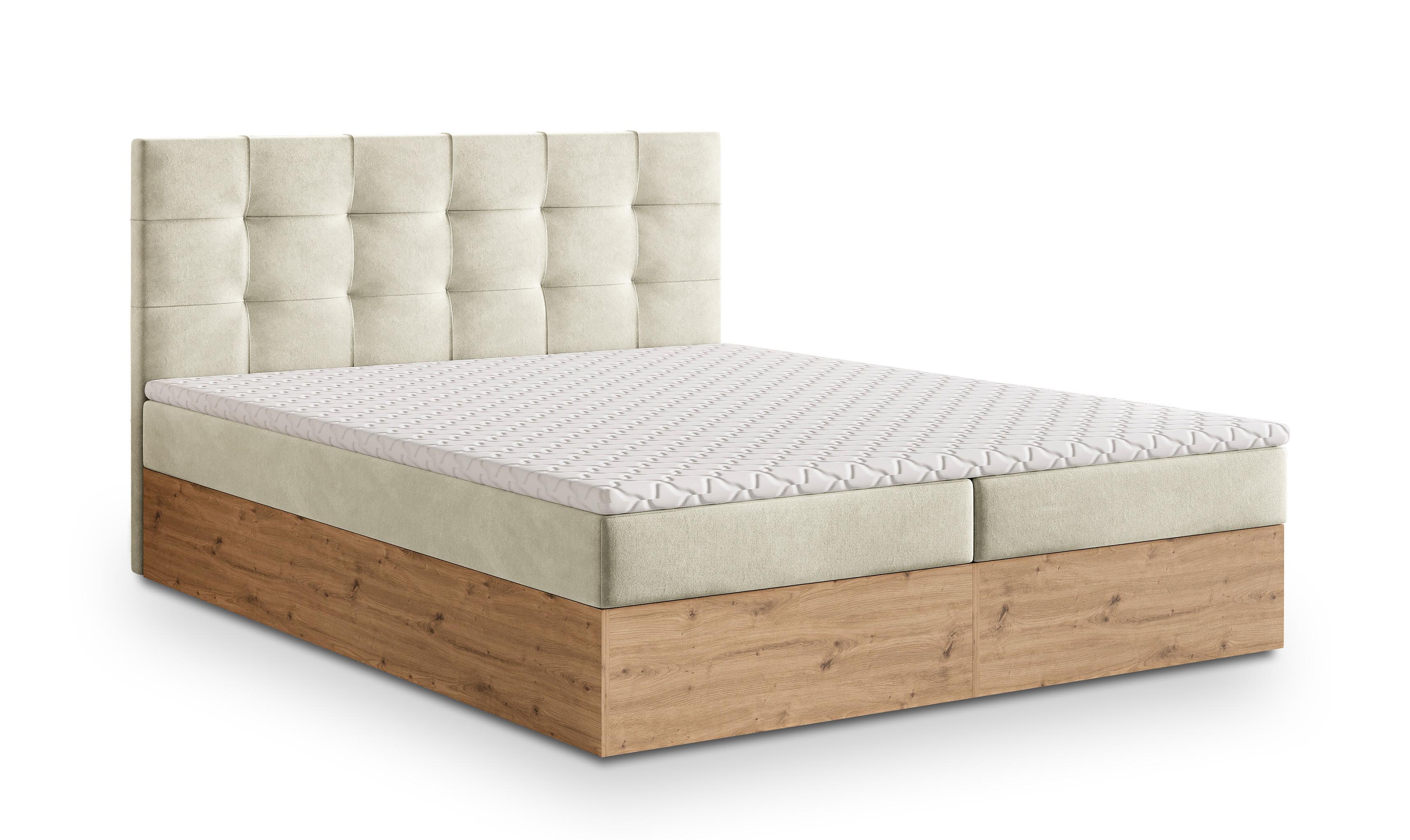 BOXBETT MOLVEN 140x200 cm mit Matratze und Topper - Creme - Creme, Holz (140/200cm) - MASSENO