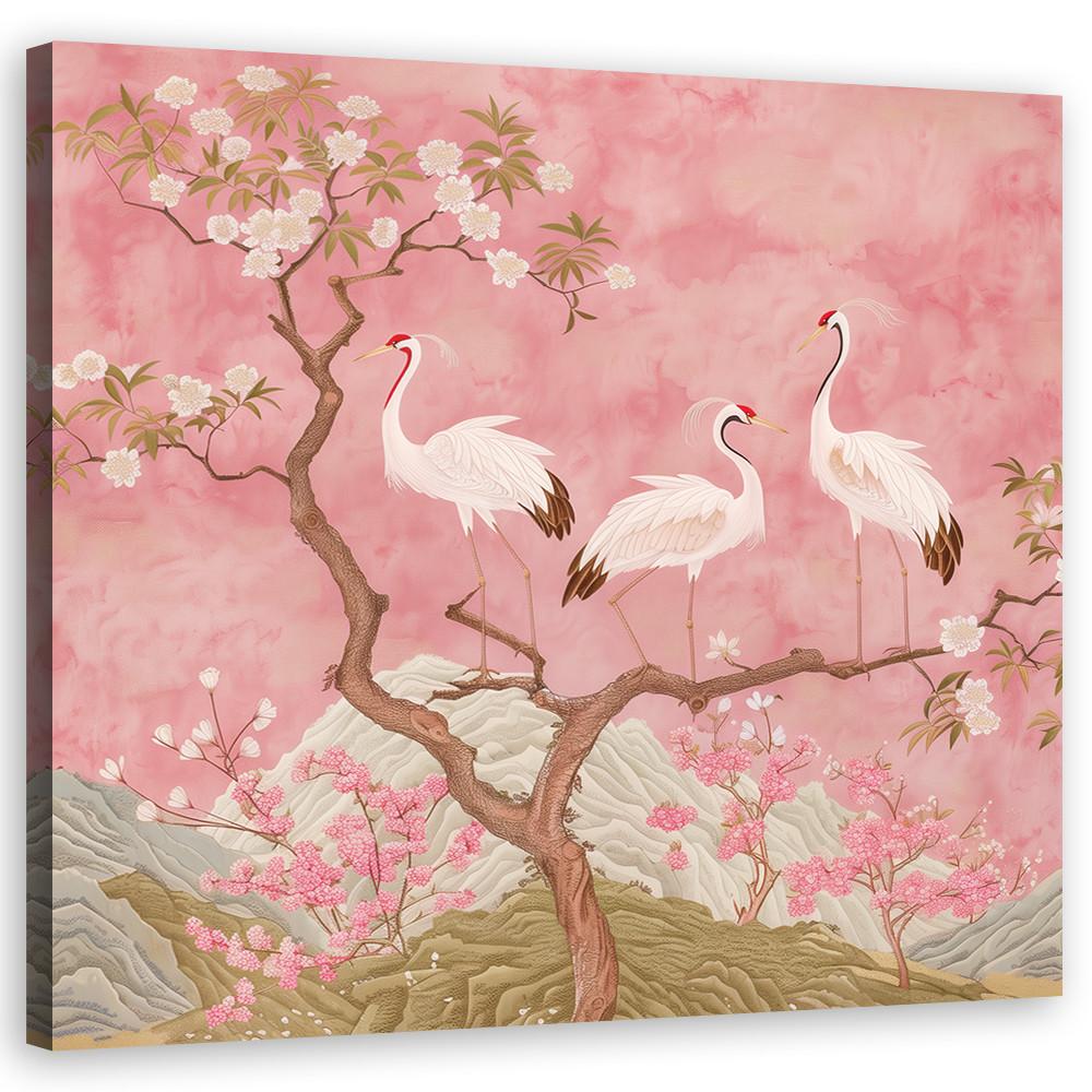 WANDBILD kraniche vögel landschaft - Pink, Textil (30/30cm) - Feeby
