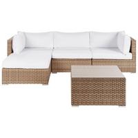 LOUNGE-SET 4-Sitzer Naturfarben Sano - Naturfarben/Weiß, Kunststoff - Beliani