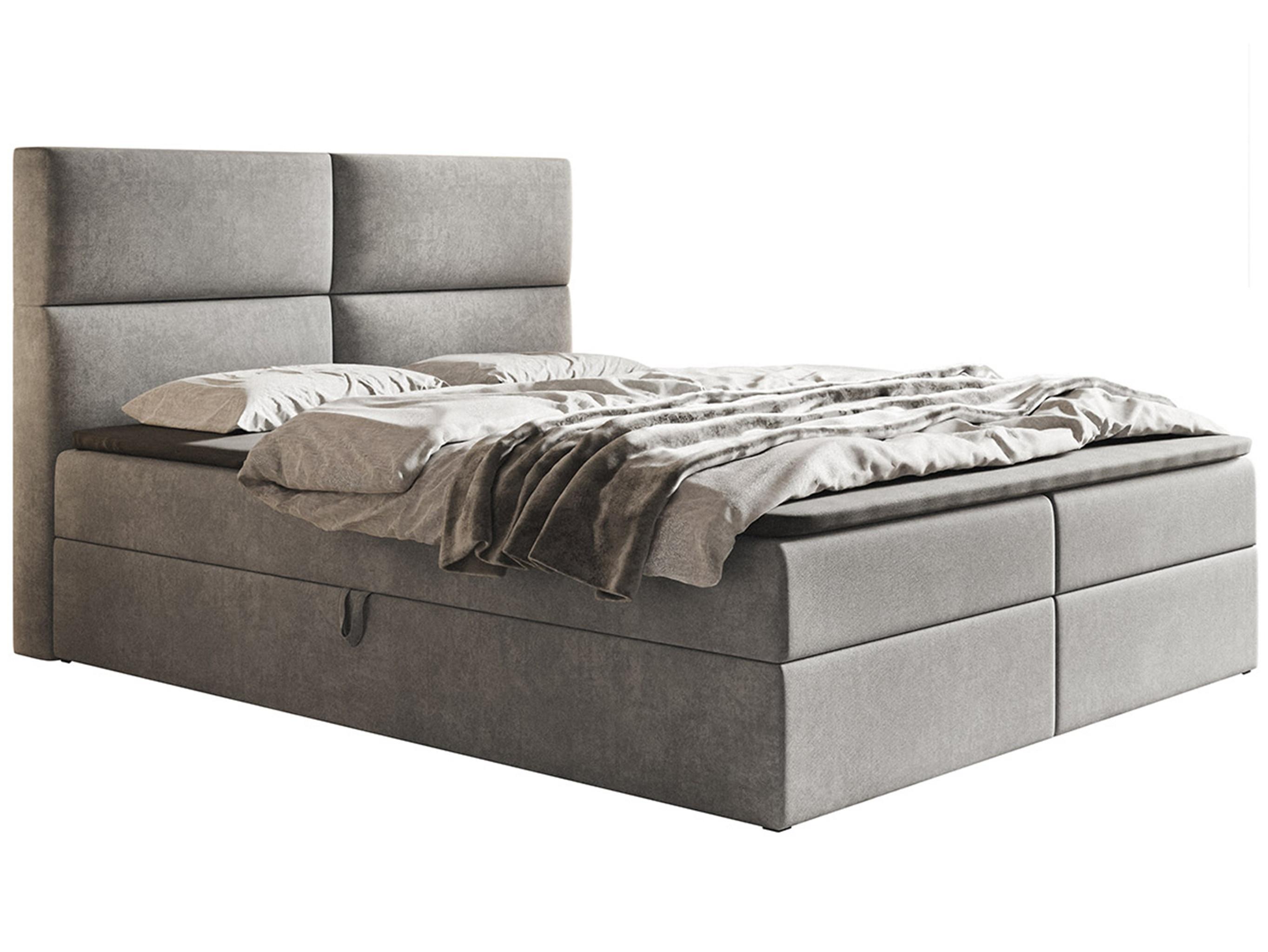 BOXBETT Bonio III 140/200 cm in Hellgrau – mit Bettkasten und Topper - Hellgrau/Schwarz, Holz/Holzwerkstoff (140/200cm) - AX Living