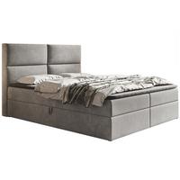 BOXBETT Bonio III 140/200 cm in Hellgrau – mit Bettkasten und Topper - Hellgrau/Schwarz, Holz/Holzwerkstoff (140/200cm) - AX Living