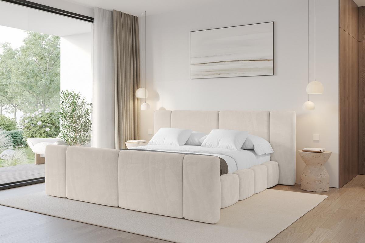 POLSTERBETT mit Bettkasten, Fußteil und Lattenrost, Bett mit Matratze H3/H4 - NILO-Z 140x200 Beige - Beige, Holzwerkstoff/Textil (140/200cm) - ALTDECOR
