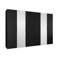 DREHTÜRENSCHRANK Malaga 300 mit Frontspiegel - Schwarz, Holzwerkstoff (300/202/52cm) - MIRJAN24