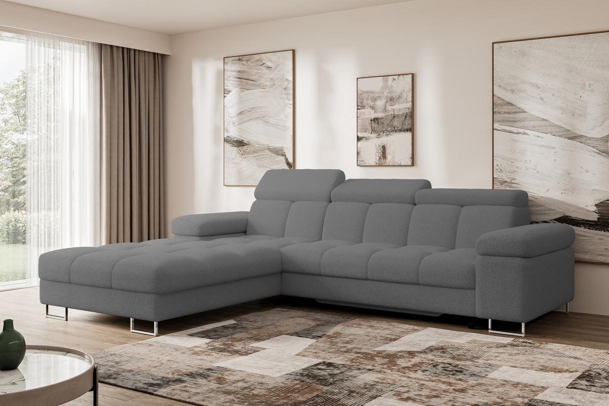 ECKSOFA mit Schlaffunktion Ottomane Links 271x203x79 Grau Bouclé - Chromfarben, Holzwerkstoff/Textil (271/203cm) - ALTDECOR