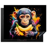 HERDABDECKPLATTE Affe - Graffiti - Farbenfroh - Bananen - Modern Herdabdeckung Induktionsfeld 65x52 cm - Gelb, Kunststoff (65/52/0.2cm) - MuchoWow