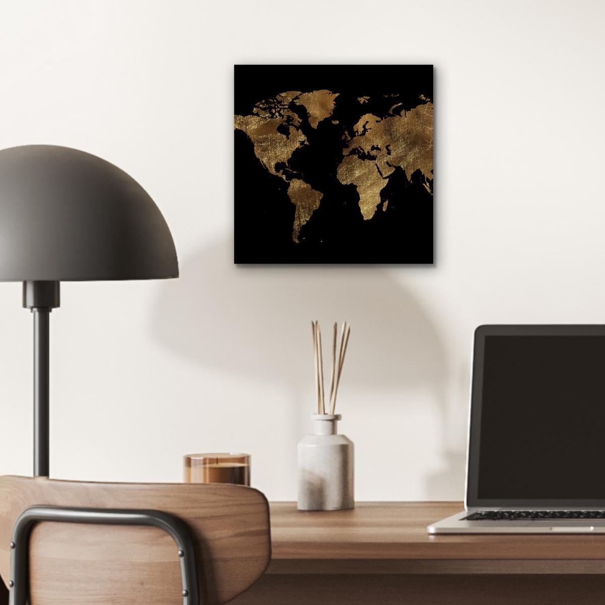 METALLBILD Weltkarte - Gold - Luxus - Erde - Schwarz 20x20 cm - Goldfarben, Metall (20/20cm) - MuchoWow