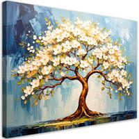 LEINWANDBILD Baum des Lebens Blühende Zweige 100x70cm - Blau, Textil (100/70cm) - Feeby