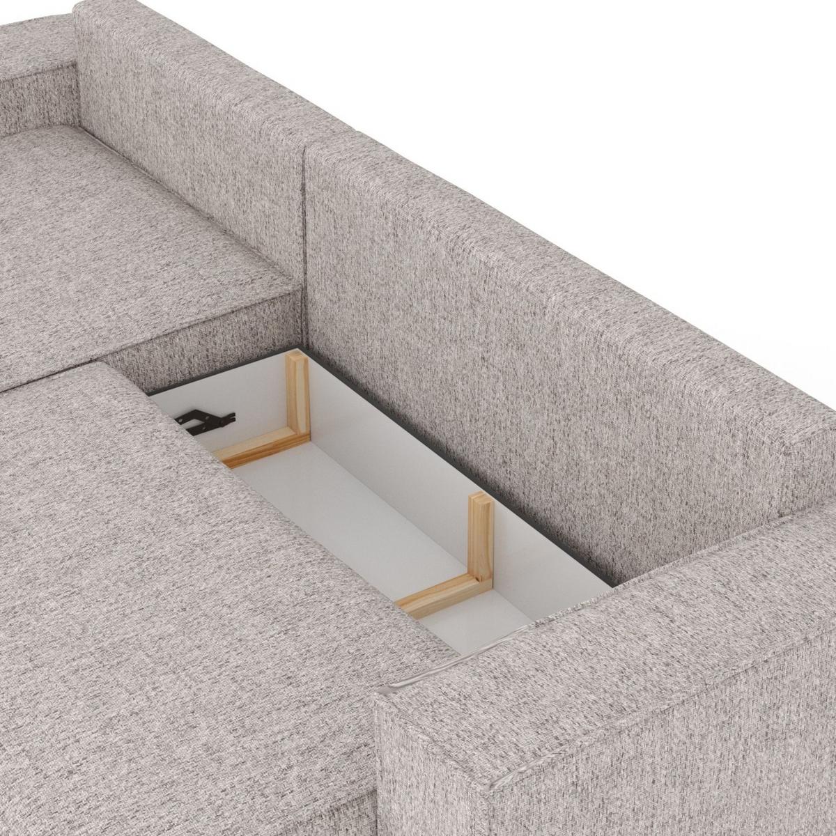 ECKSOFA TAURI mit Schlaffunktion Beige im Neve Stoff - Beige/Schwarz, Holz/Holzwerkstoff (294/185cm) - AltaBeds