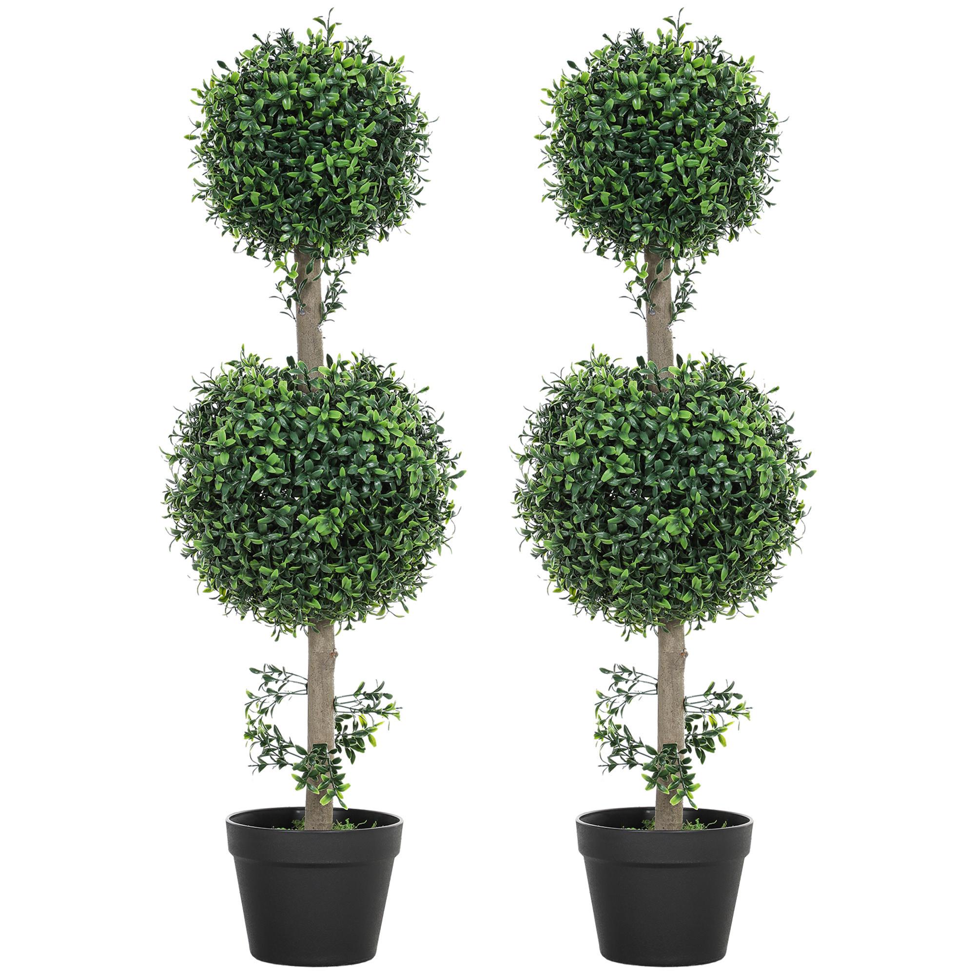 KÜNSTLICHER Buchsbaum 2er-Set groß 91,6 cm künstliche Pflanzen im Topf - Grün, Kunststoff (91.6cm) - HOMCOM