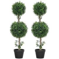 KÜNSTLICHER Buchsbaum 2er-Set groß 91,6 cm künstliche Pflanzen im Topf - Grün, Kunststoff (91.6cm) - HOMCOM