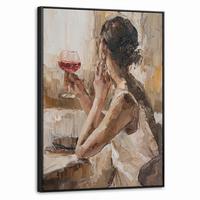 LEINWAND Bilder mit Rahmen - Ölgemälde - Frau - Wein - 60x80 - Hellbraun, Textil (60/80cm) - MuchoWow