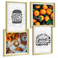 BILDER SET 4er Set - 50x50 cm & 40x60 cm Goldrahmen - Juicy Oranges Kitchen - Goldfarben, Kunststoff (50/50cm) - TULUP