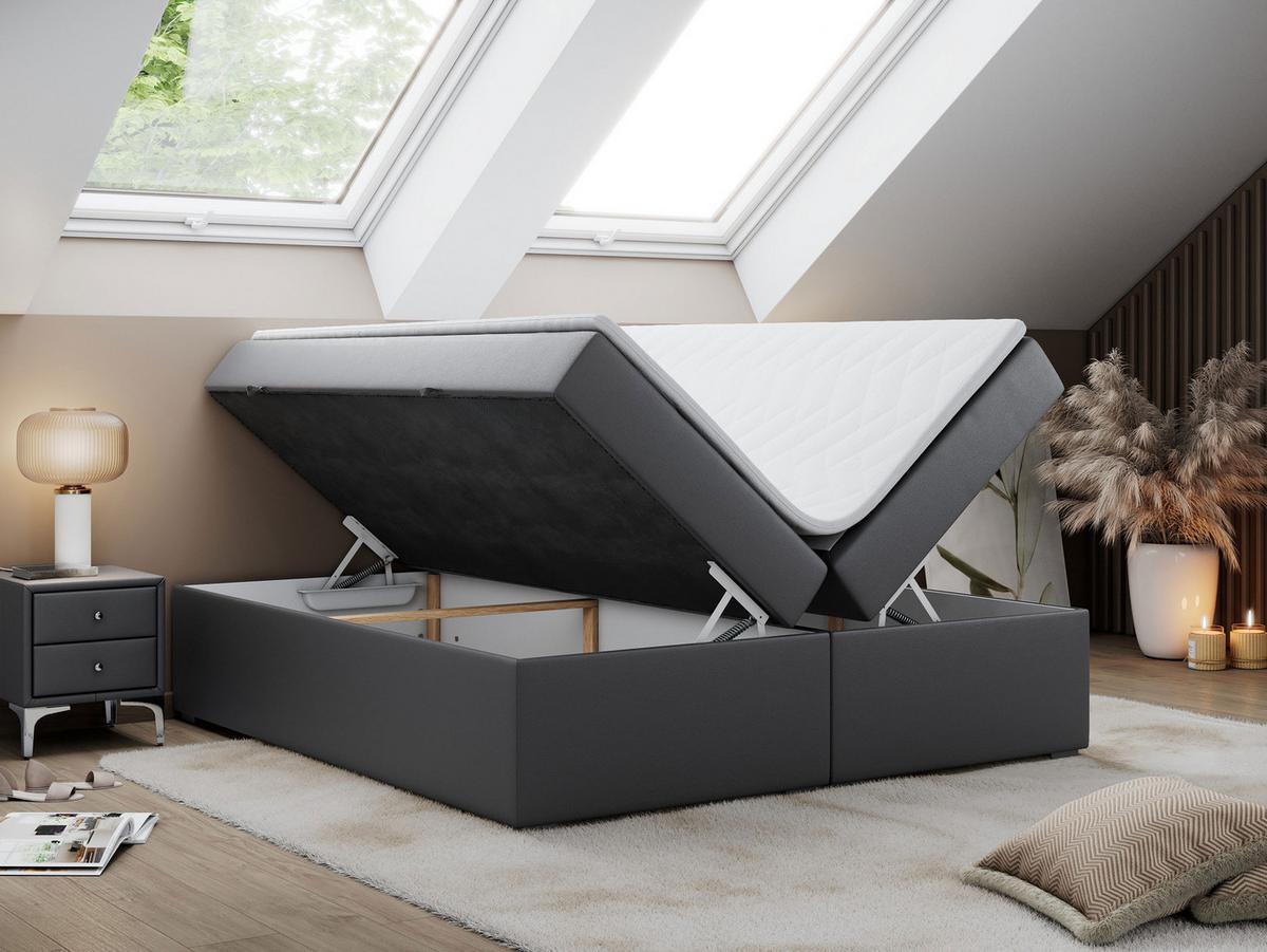 BOXBETT BESS 180/200 Dunkelgrau Kunstleder - H3 - Dunkelgrau, Holz/Textil (180/200cm) - MKS