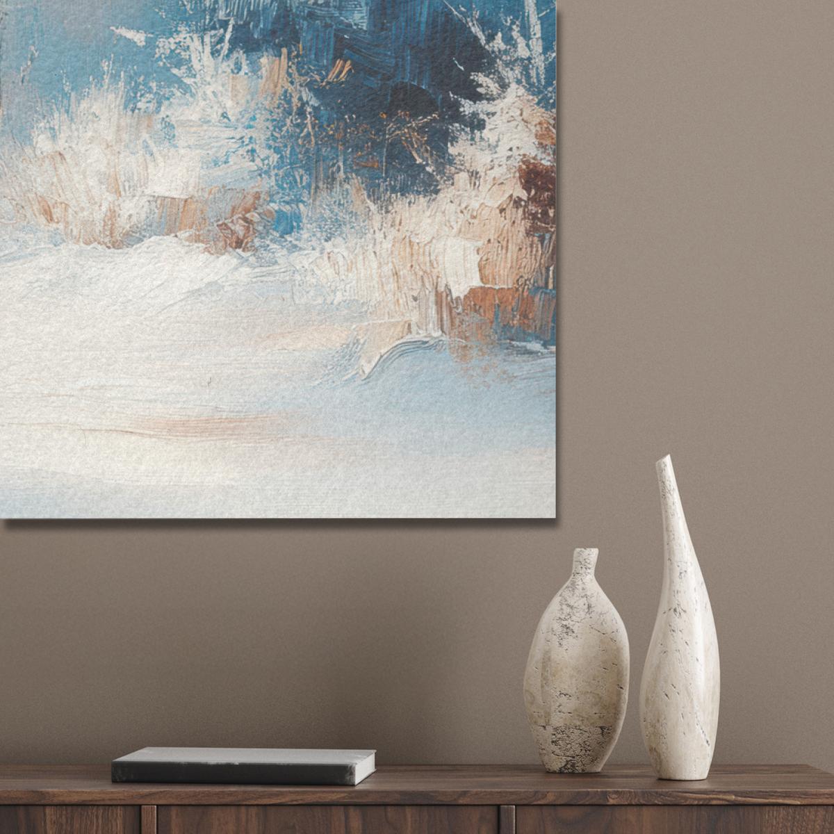 AKUSTIKBILD Wald - Winter - Natur - Abstrakt - Schnee Wandbild Wohnzimmer 100x70 cm - Weiß, Kunststoff (100/70/0.9cm) - MuchoWow
