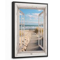 LEINWAND Bilder mit Rahmen - Fenster - Meer - Küste - Natur - Ausblick - Strand - Wattenmeer - 40x60 - Beige, Textil (40/60cm) - MuchoWow