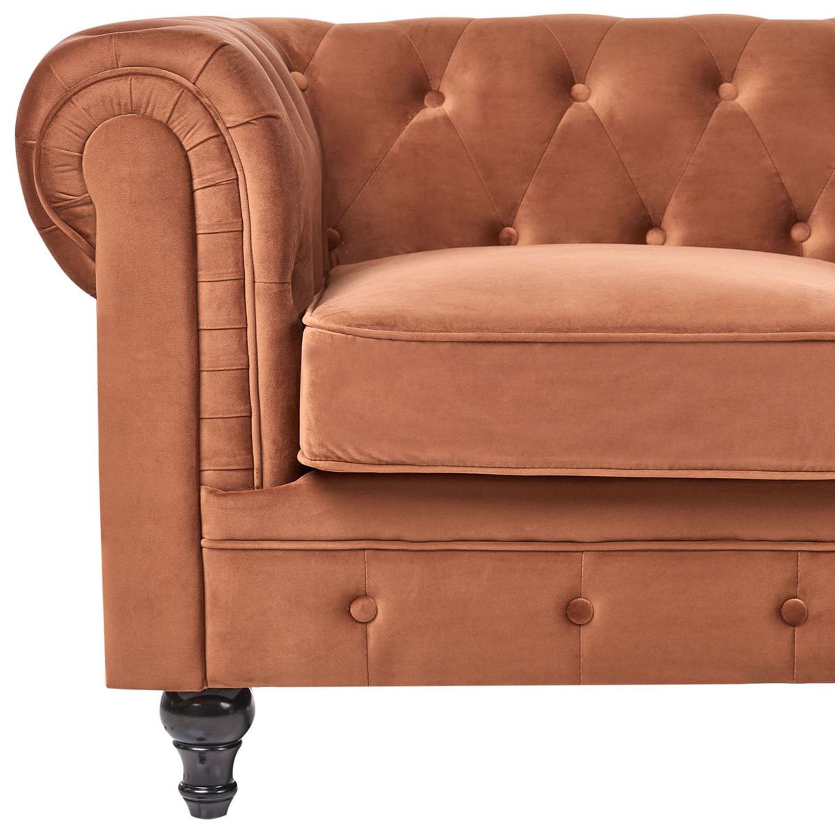 3-SITZER-SOFA Samtstoff Goldbraun Chesterfield - Goldfarben/Braun, Textil (201/70/75cm) - Beliani