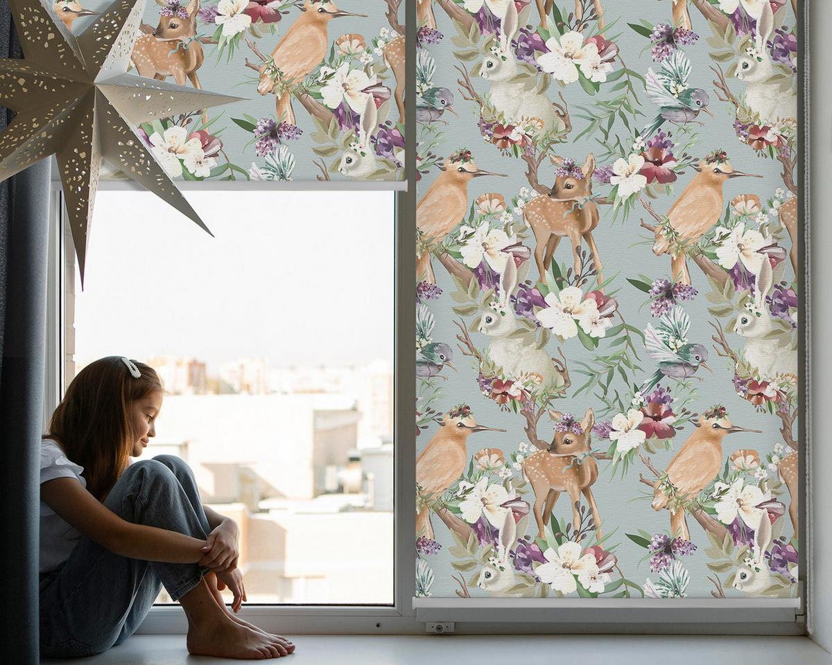 INNENROLLO - Fensterrollo - Rollo - 100x100 cm - Vögel, Rehe und Kaninchen - Braun, Kunststoff (100/100/0.5cm) - TULUP