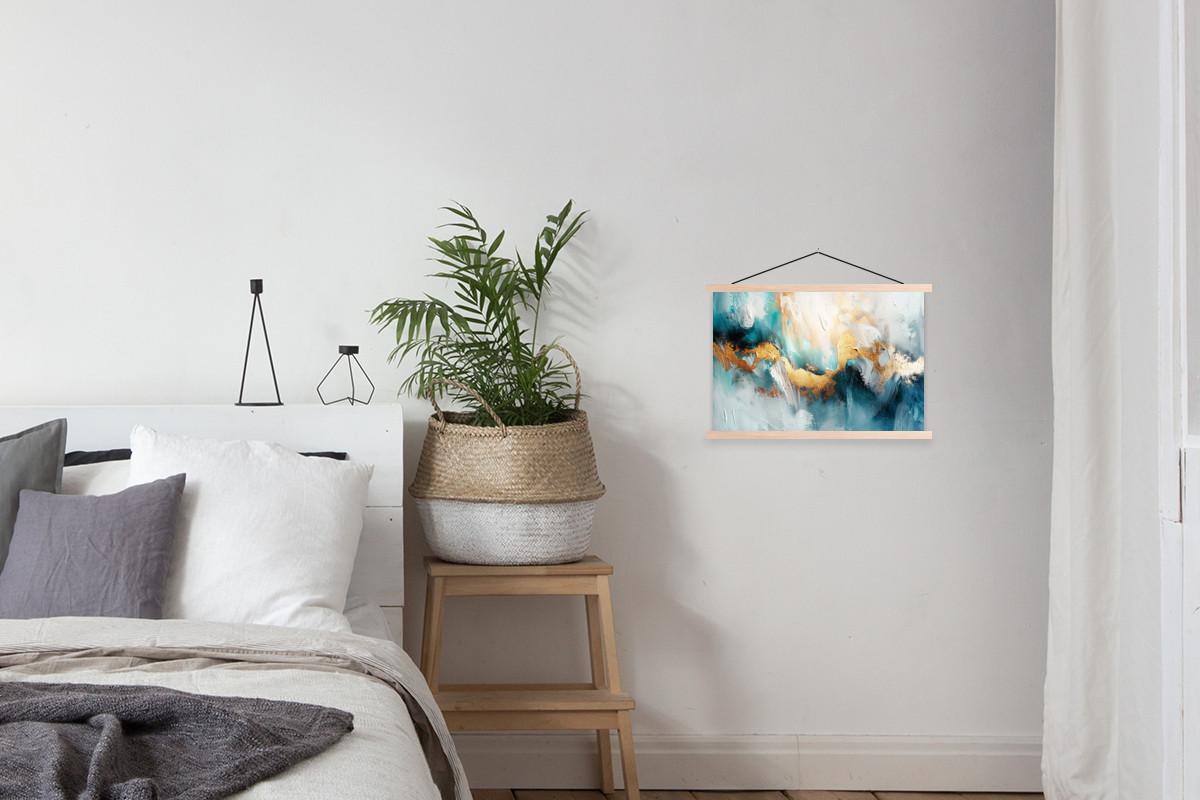 POSTER MIT MAGNETLEISTEN Abstrakt - Kunst - Gold - Blau Wandbilder 60x40 cm - Petrol, Textil (60/40/0.15cm) - MuchoWow