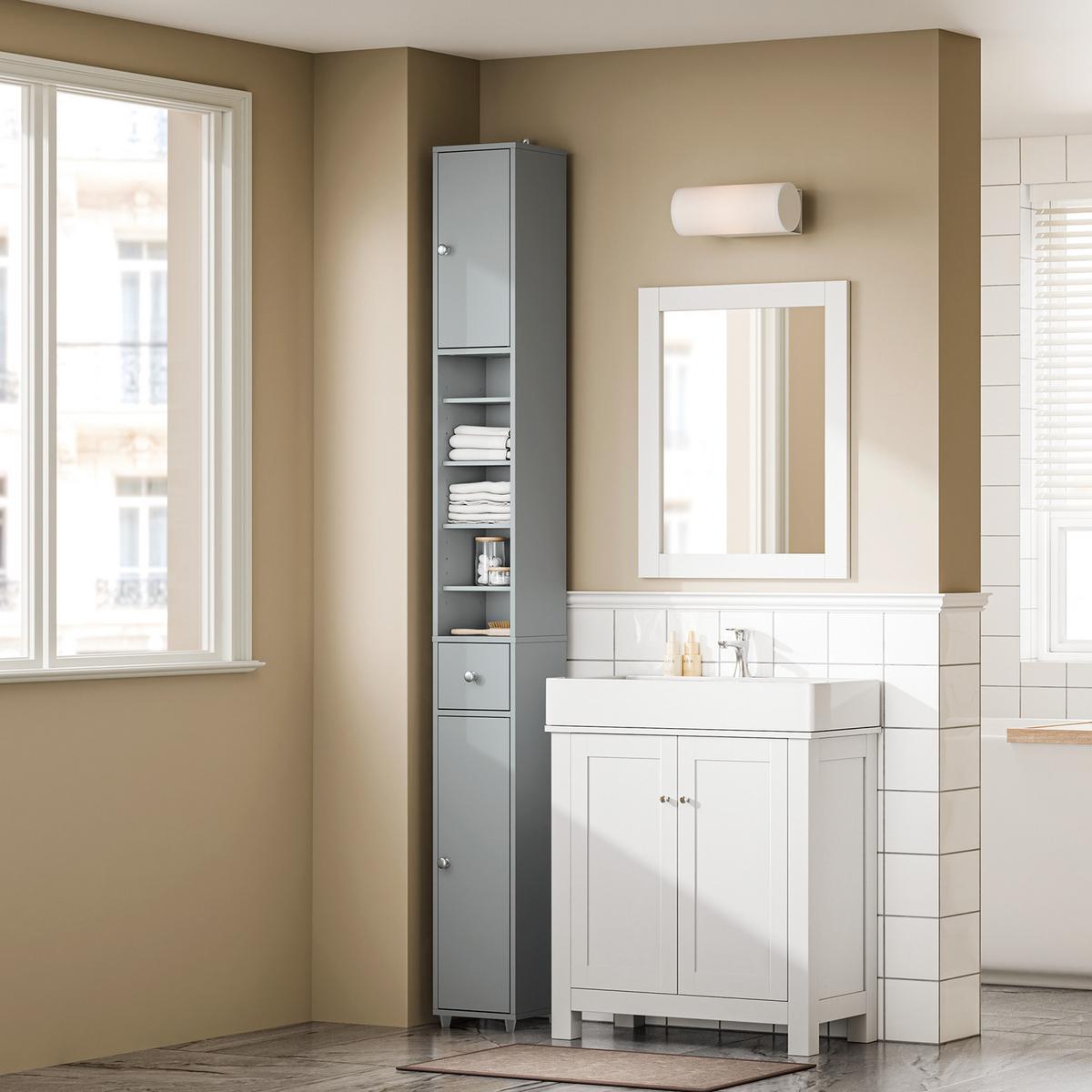 HOCHSCHRANK schmal Hellgrau - Hellgrau, Holzwerkstoff (45/58/40cm) - SoBuy
