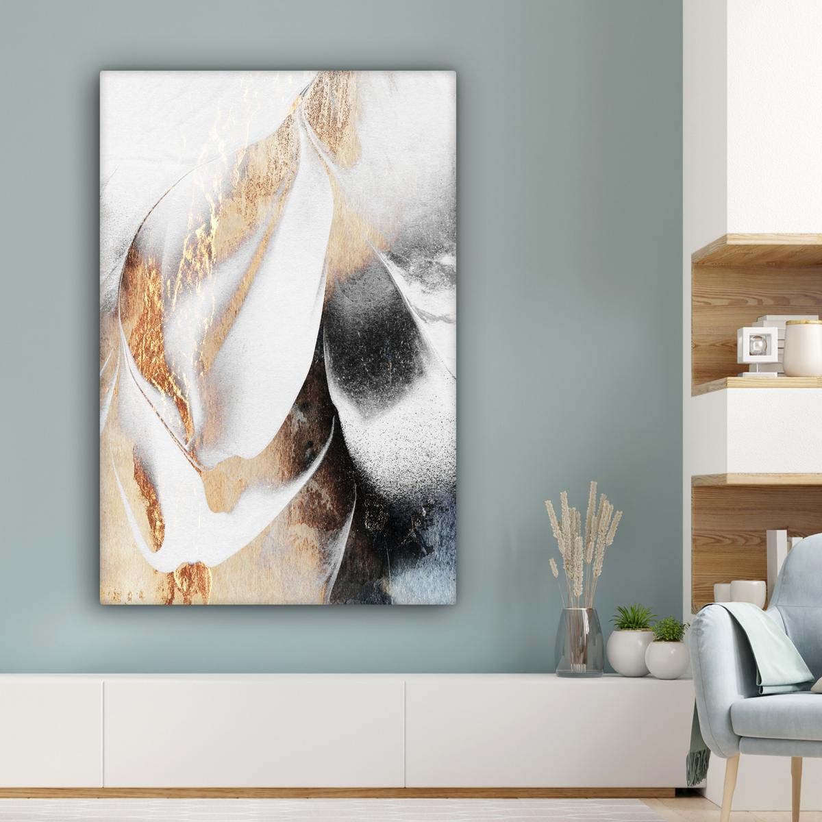 LEINWANDBILD Luxus - Abstrakt - Gold - Weiß Deko XXL 80x120 cm - Goldfarben, Textil (80/120cm) - MuchoWow