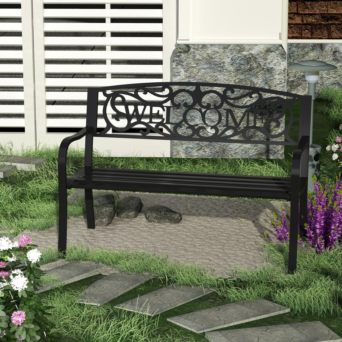 GARTENBANK, 127cm x 60cm x 87cm, Eisen, pulverbeschichtet, Schwarz - Schwarz, Metall (60/87/127cm) - Outsunny