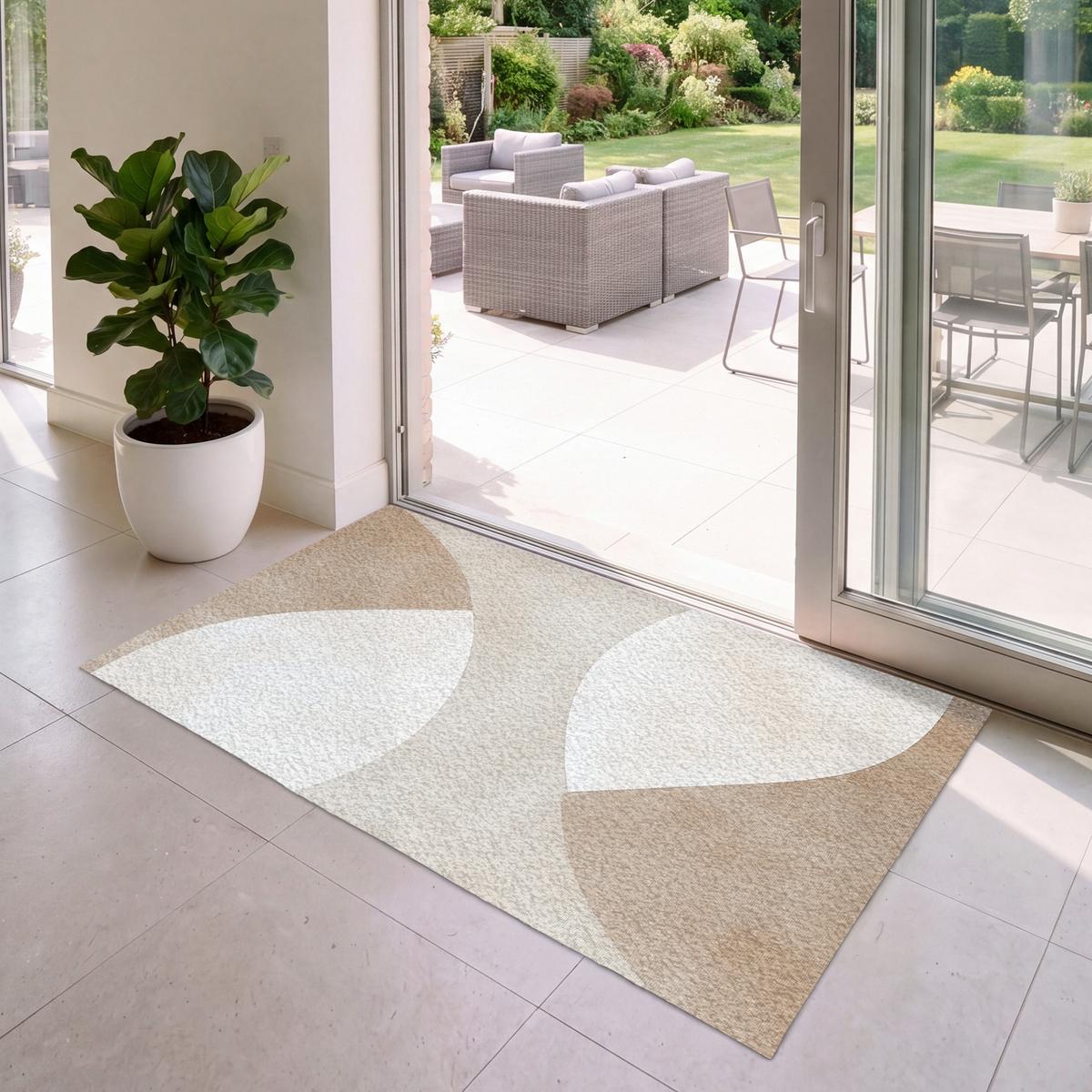 FUSSMATTE Braun - Japandi - Abstrakt Schmutzfangmatte 150x90 cm - Beige, Kunststoff (150/0.4cm) - MuchoWow