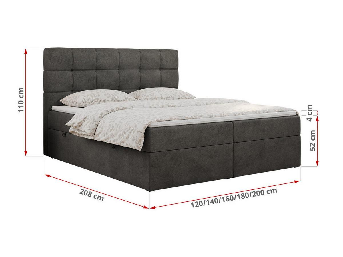 BOXBETT ERNI 160/200 - Dunkelgrau Velvet - H3 - Dunkelgrau, Holz/Textil (160/200cm) - MKS