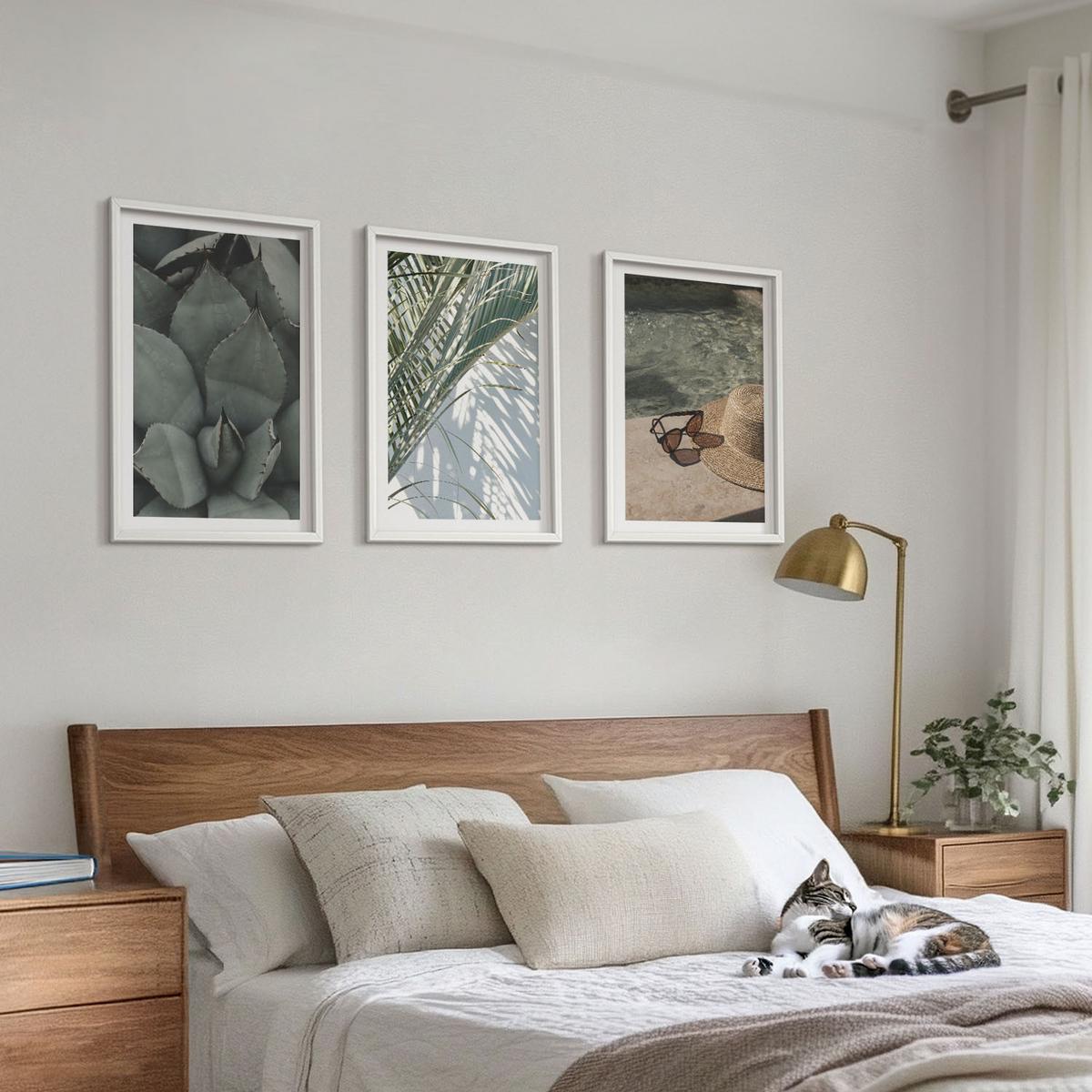BILDER SET 3er Set - 40x60 cm Weißer Rahmen - Tropische Pflanzen für den Urlaub - Weiß, Kunststoff (40/60cm) - TULUP