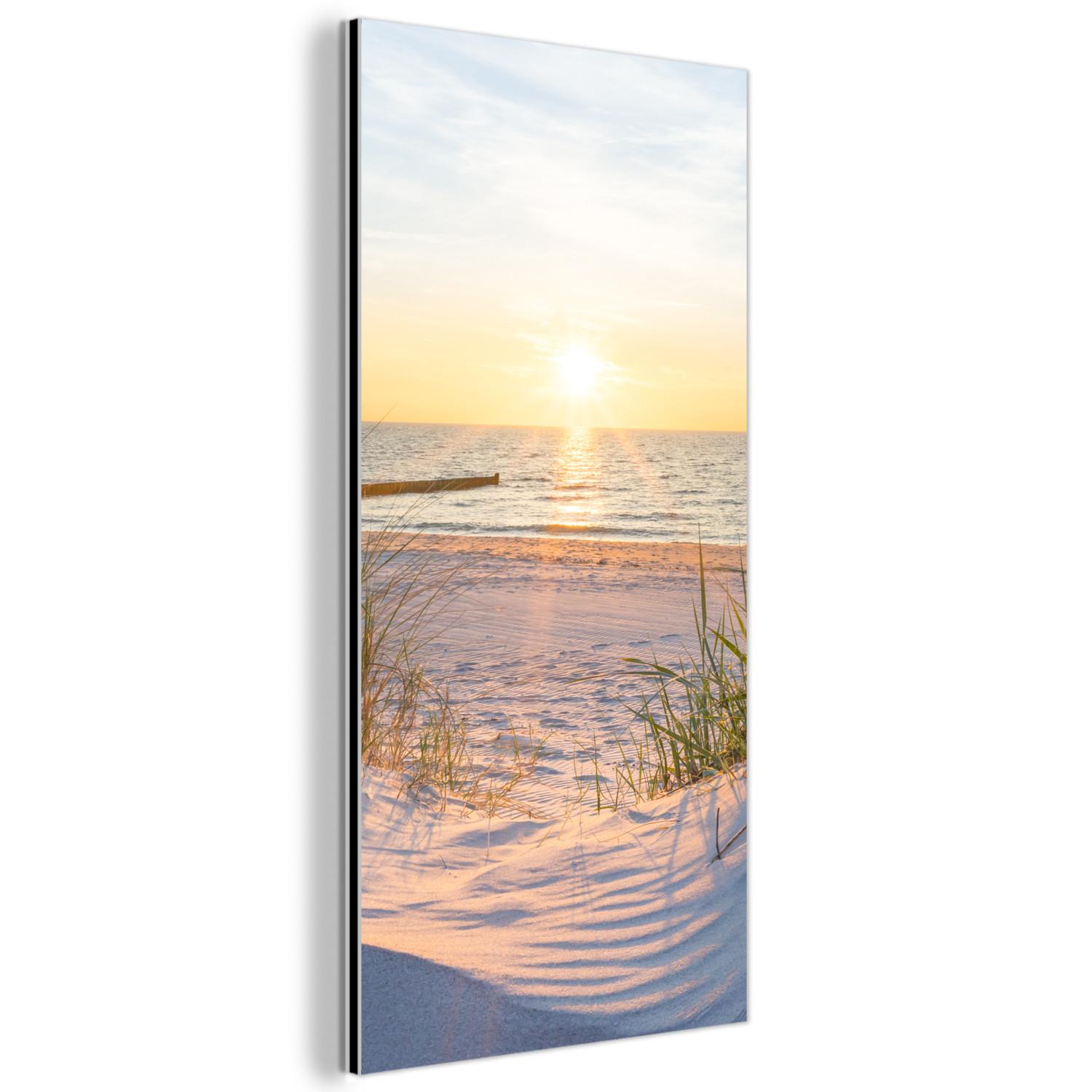 METALLBILD Strand - Sonne - Düne - Gras - Sand - Horizont 40x80 cm - Hellblau, Metall (40/80cm) - MuchoWow