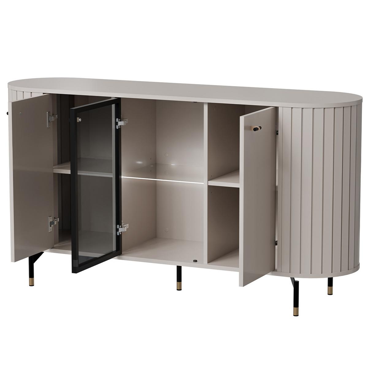 KOMMODE Zalia mit LED-Beleuchtung, 3 Türen, Glastür und Stauraum, 150 cm, im Retro-Stil, Kaschmir - Kaschmir, Holzwerkstoff (150/81/40cm) - Beautysofa