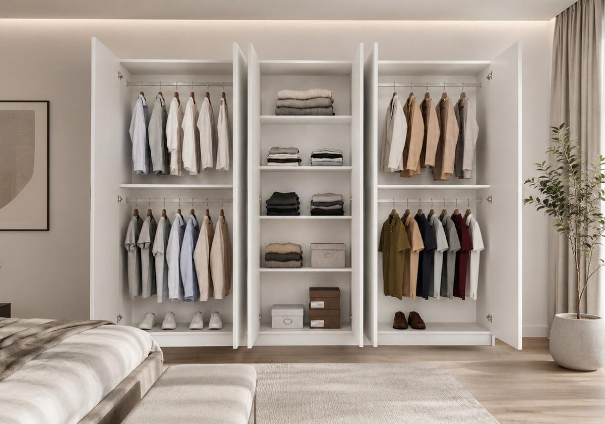 DREHTÜRENSCHRANK ROSA 6D 230/210/55 cm 6-türig Weiß - Goldfarben/Weiß, Holz/Holzwerkstoff (230/210/55cm) - imoebel24