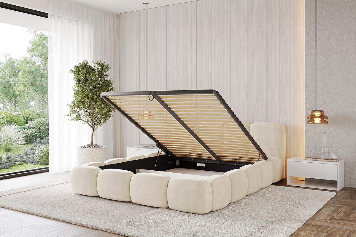 POLSTERBETT mit Bettkasten und Lattenrost, Bett mit Matratze H3/H4 - KALA-v1 180x200 Beige - Beige, Holzwerkstoff/Textil (180/200cm) - ALTDECOR