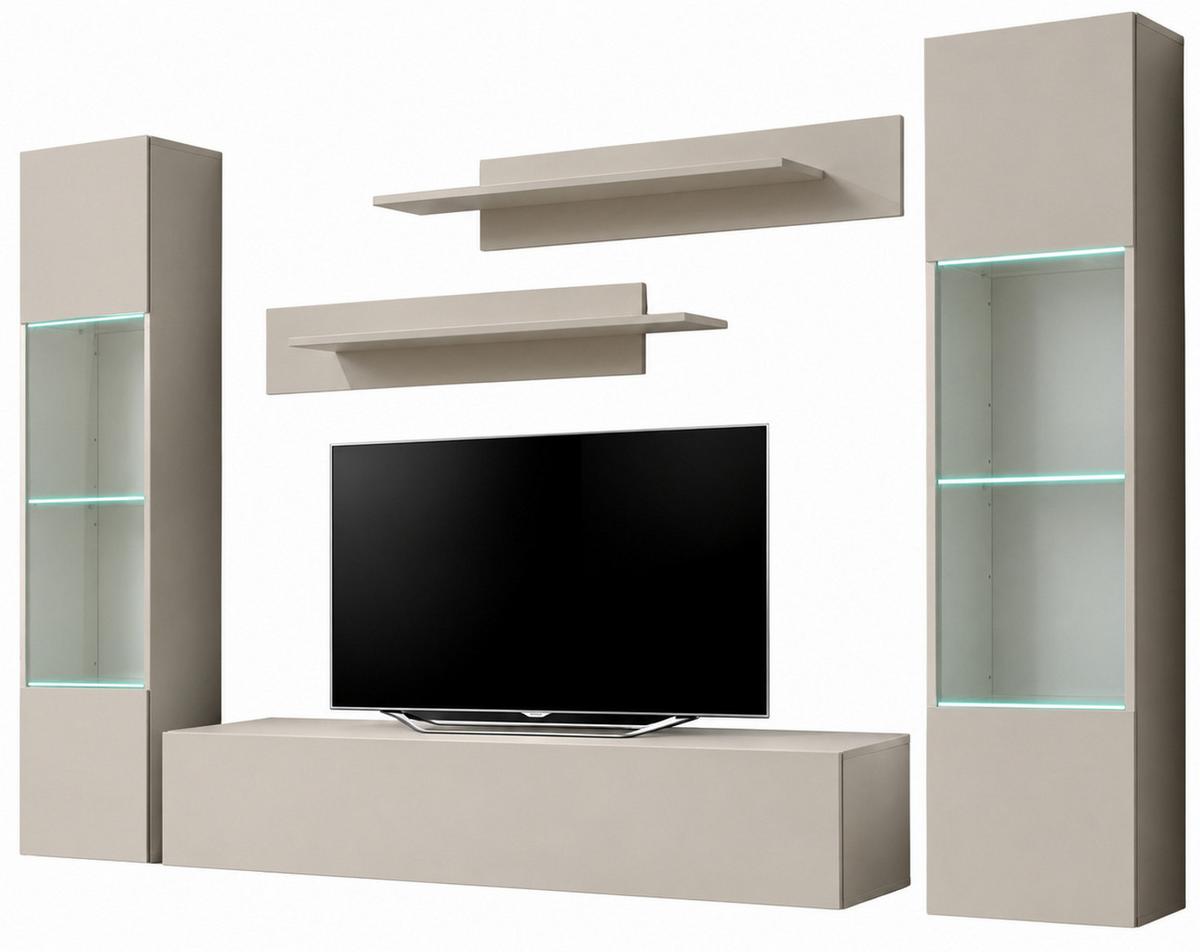 WOHNWAND Kaschmir 5-teilig 260 cm, Schrankwand hängend mit LED-Beleuchtung - Kaschmir, Glas/Holzwerkstoff (260/170/40cm) - Inn.Furn