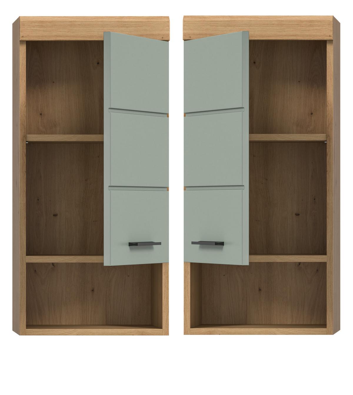 HÄNGESCHRANK Salbei grün, Eiche Artisan 37 x 79 cm, Badschrank hängend - Salbeigrün/Schwarz, Holzwerkstoff/Kunststoff (37/79/24cm) - Inn.Furn