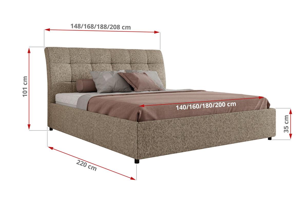 POLSTERBETT GALA CLASSIC 160/200 - Dunkelbeige Strukture - Multipocket-Matratze - Taupe, Textil (160/200cm) - MKS