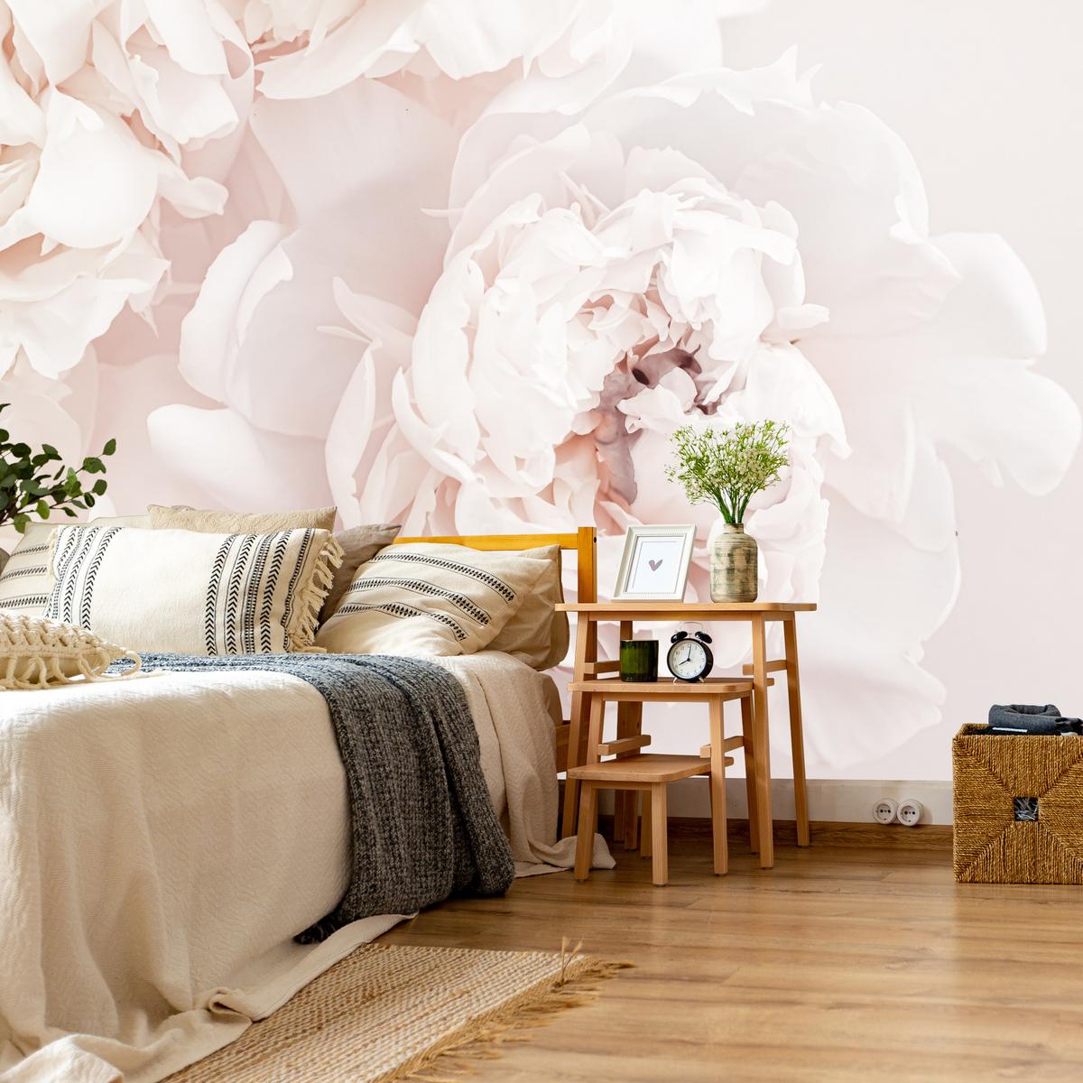 FOTOTAPETE für Schlafzimmer Pfingstrosen Blumen 3D 500x350 - Beige/Rosa, Papier (500/350cm) - Muralo