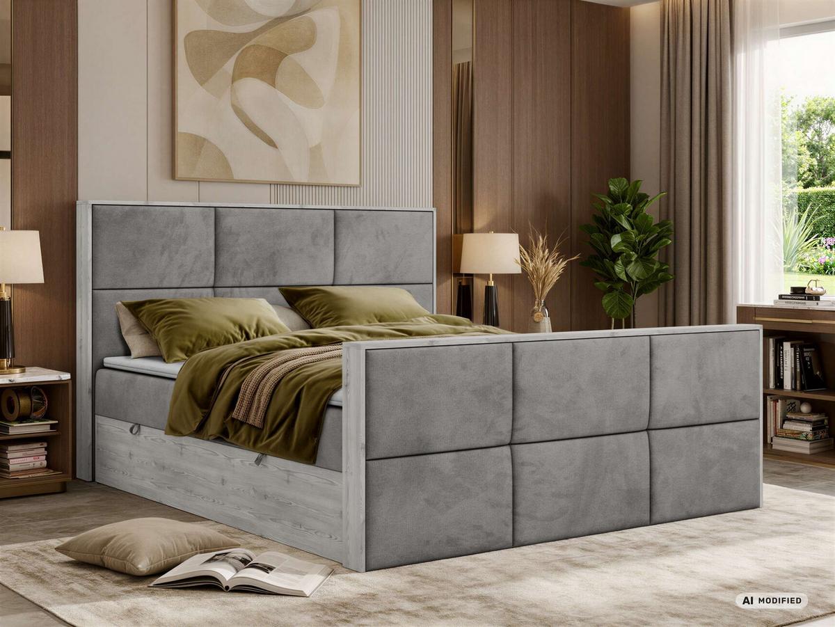 BOXBETT DELNOR DUO 140/200 - Hellgrau Velvet - Topper T25 - H4 - Hellgrau/Schwarz, Kunststoff/Textil (140/200cm) - MKS