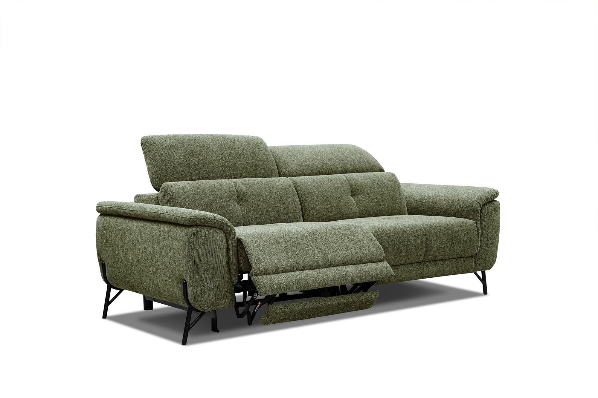 SOFA AVENA 3-Sitzer mit 1 Relaxfunktion, olivgrün - Olivgrün, Holzwerkstoff/Textil (204/80/108cm) - Wozimo