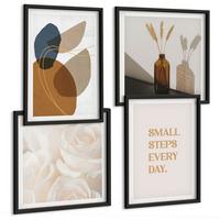 BILDER SET 4er Set - 50x50 cm & 40x60 cm Schwarzer Rahmen - Abstrakte Formen Akzente - Schwarz, Kunststoff (50/50cm) - TULUP