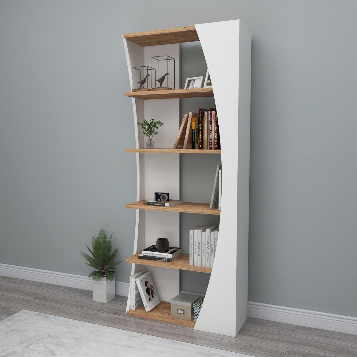 REGAL 5 Regale weiß und atlantische Pinie Dekor H150 cm - Selge - Weiß, Holzwerkstoff (23.8/150/27cm) - Calicosy