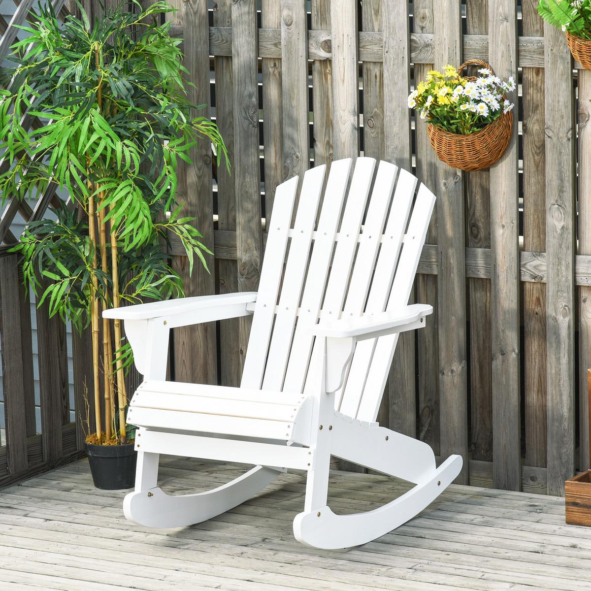 ADIRONDACK Gartenstuhl Schaukelstuhl Schaukelsessel Balkonstuhl Weiß - Weiß, Holz (94/97/77cm) - Outsunny