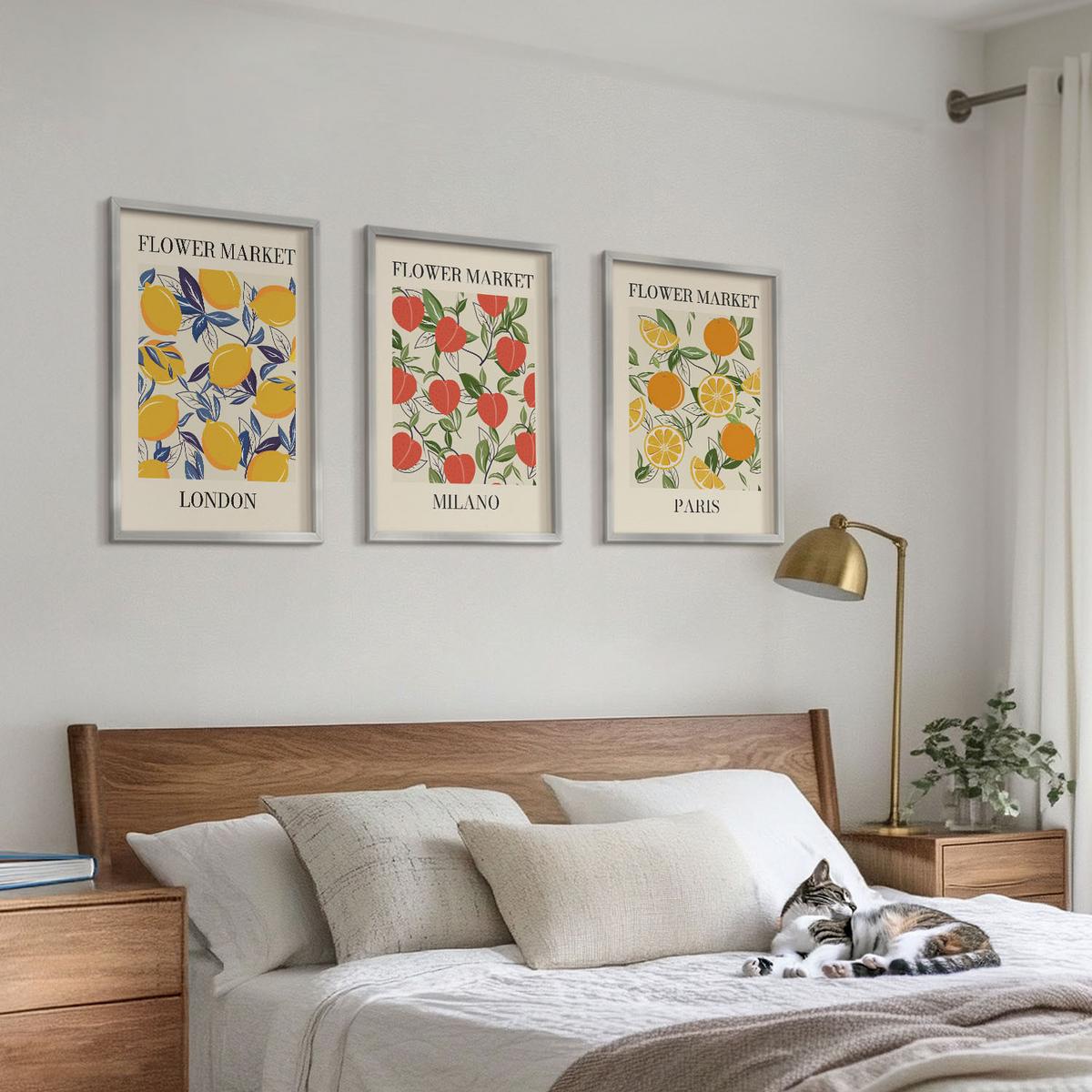 BILDER SET 3er Set - 40x60 cm Silberner Rahmen - Blumenplakate in Städten - Silberfarben, Kunststoff (40/60cm) - TULUP