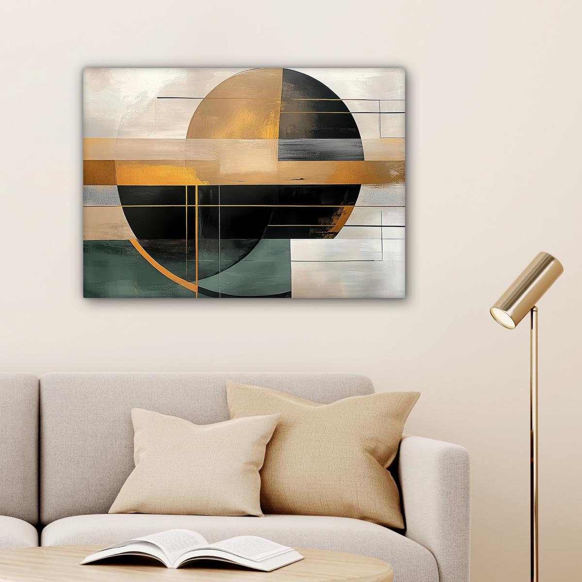 LEINWANDBILD Abstrakt - Gold - Bronze - Grün - Formen - Modern Wandbilder 80x60 cm - Multicolor, Textil (80/60cm) - MuchoWow